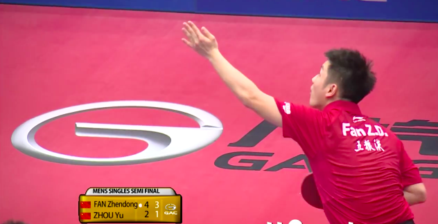 樊 振東(Fan Zhendong、ファン・ジェンドン)対周雨(Zhou Yu、ジョウユ)