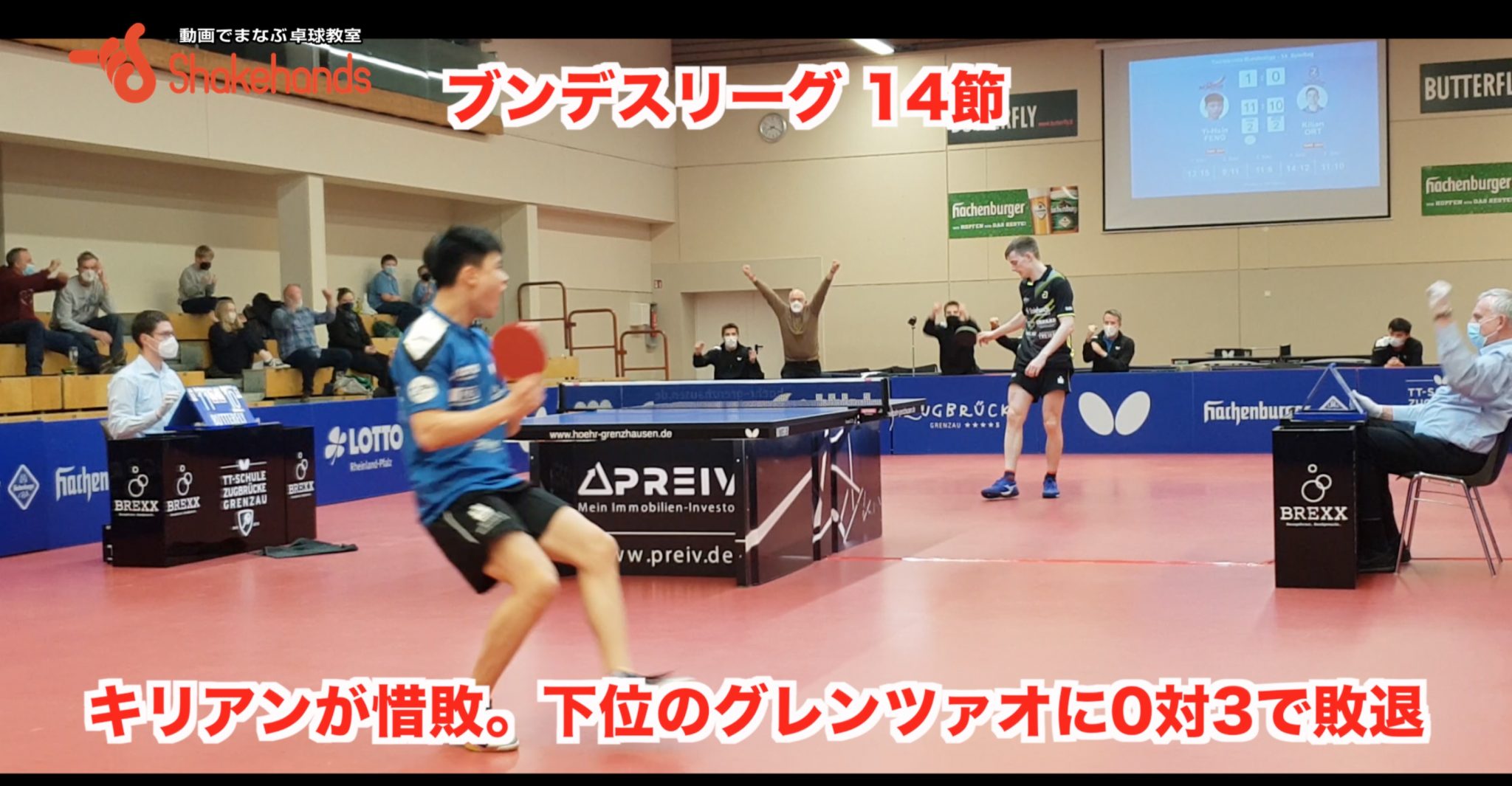 ブンデスリーグ 14節 【キリアンが惜敗。下位のグレンツァオに0対3で敗退】