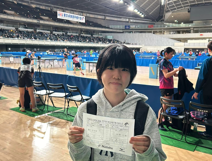 第76回東京卓球選手権大会。中2の松澤七海が女子カデット、中3の松本來斗が男子ジュニアに出場