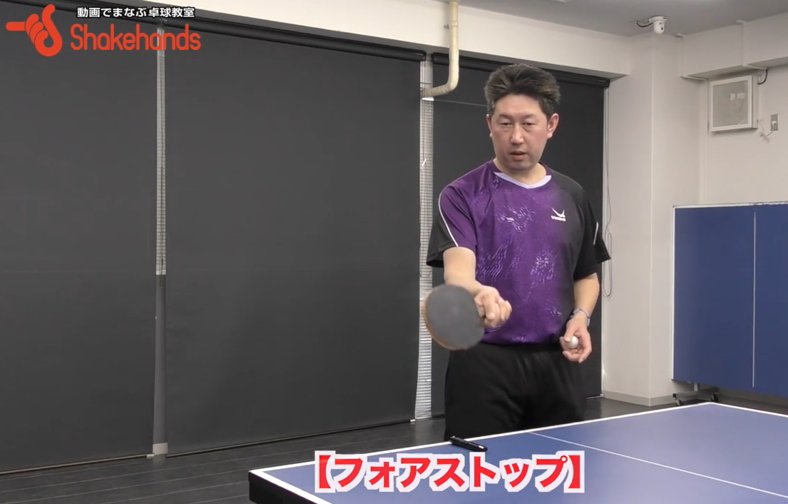 ２種類の打球点と、下回転と相手の回転を利用する２種類の質のストップで相手を惑わせるby田中卓也