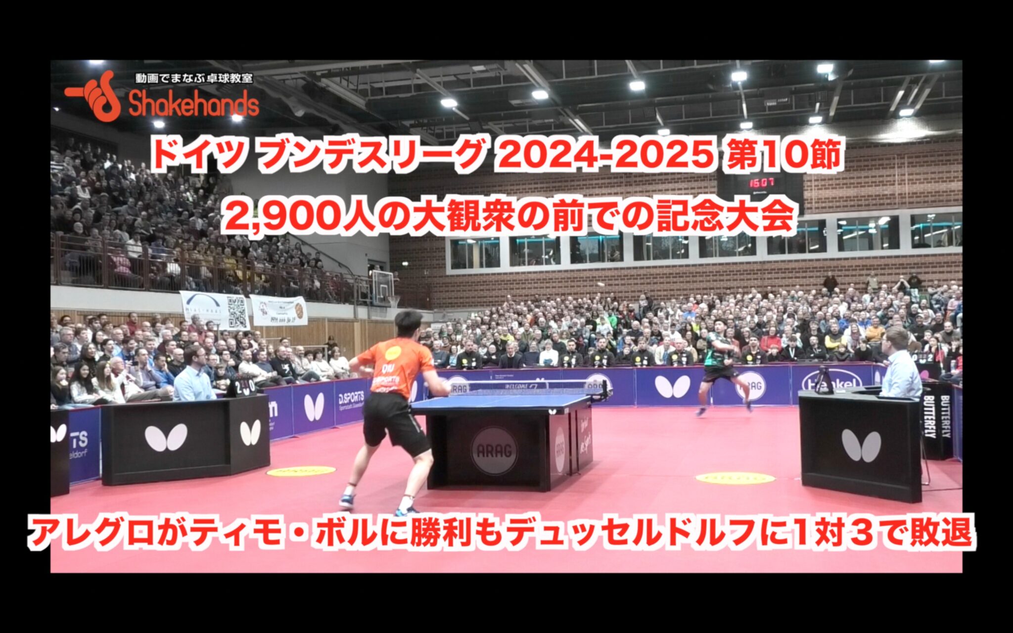 ドイツ ブンデスリーグ 2024-2025 第10節【 2,900人の大観衆の前での記念大会。アレグロがティモ・ボルに勝利もデュッセルドルフに1対3で敗退 】